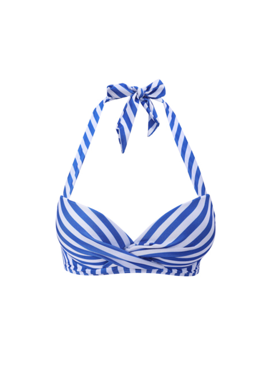 天藍色-MIX&MATCH泳衣上身 <23511478>採用藍白條紋露背款式,頸部有蝴蝶結領帶,交叉切割的罩杯設計,以純白色為底。.