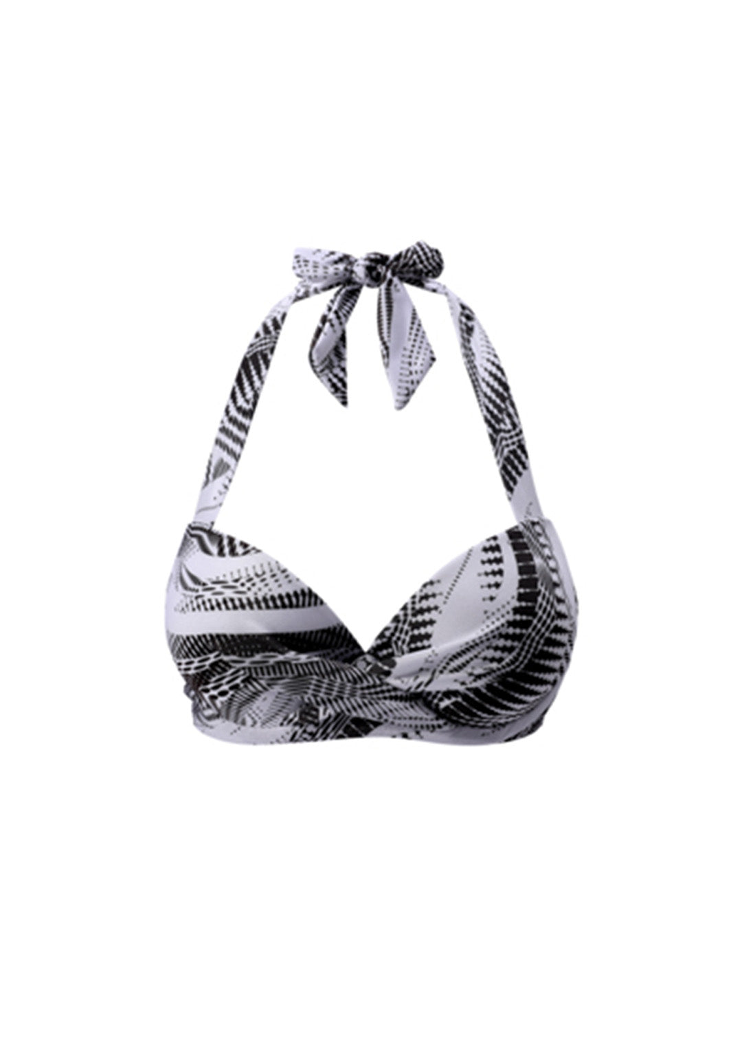 啡色-MIX&MATCH泳衣上身 <23511479>以抽象幾何圖案、褶皺前襟細節和領帶為特色,展現在純白背景上。.