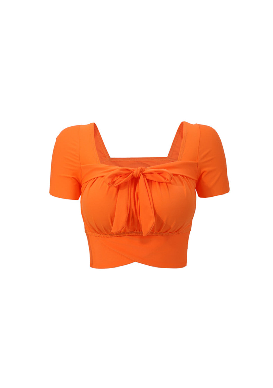 橙色背心 MIX&MATCH 泳衣上身 <23641739> 是一件亮橙色的短袖 Crop Top,方形領口、褶皺細節和前系帶蝴蝶結。彈性的剪裁和泳衣風格的設計,讓它充滿潮流氣息。.