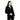 一位棕色長髮的女性穿著黑色彈性透氣撥水風外套 <20221548-01> 和黑色褲子,站在純白背景中。她表情中性,拉著外套的拉鍊。.