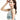 一位棕色長髮的女性為深藍色三件套日本製泳衣 <134506-TQ>的模特兒，在純白背景下擺姿勢，微微笑著。.