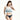 深藍色三件套日本製泳衣 <134506-TQ>，藍白圖案比基尼，流蘇吊帶上衣和側邊綁帶下身，站在純白背景下。.