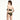 一位女性站在純白背景下，為卡其色-日本製泳衣 <141109-KH>做模特兒。她穿著卡其色的比基尼，微微側身，眺望著她的肩膀。.