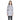 一位女性面朝前方，身穿白色超薄防風外套 <20121220-102>，長袖與可調式連帽，以紫色花卉印花為特色。她以純白背景搭配深色緊身褲。.