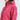 一位女士穿著 玫紅色 2合1撥水防風外套 <20621685-23>，以連帽、拉鍊和袖子上部的標誌為特色，從側面以淺色背景拍攝。.