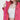 一位穿著白色運動胸罩的女士打開玫紅色 2合1撥水防風外套 <20621685-23>，露出柔軟的羊毛襯裡。只有她的軀幹和下半部臉部呈現，在淺色的背景中突顯了外套。.
