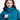 Person wearing a blue jacket with a hood on a white background
