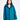 Woman wearing a teal jacket on a white background