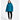 Person wearing a teal jacket on a white background