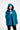 Person wearing a blue raincoat on a white background