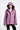 Woman wearing a purple raincoat on a white background
