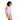 捲髮女子身穿粉紅色訓練連身運動泳衣 <21031610>，粉紅色、紫色、藍色人魚線剪裁，站在素白背景下，向側邊俯視。.
