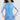 一位女士站在純白背景下，為天藍色4件套裝運動泳衣<2211824>做模特兒，這是一件淺藍色和白色的長袖拉鍊式泳衣，帶有花朵裝飾。.