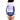 從後面看，一位捲髮女子穿著粉紫色 3 件套裝運動泳衣 <21221648> 和搭配的游泳短褲，在白色背景下站著。.