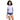 一位捲髮女性穿著粉紫色 3 件套裝運動泳衣 <21221648>，以淡紫色、白色和深藍色的合身長袖拉鍊夾克搭配短褲為特色，站在純白背景下。.