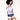 一位捲髮女性以粉紫色 3 件套裝運動泳衣 <21221648>為模特兒，站在純白背景中往下看。.