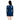 一位女士背對鏡頭站立，展示寶藍色-套裝運動泳衣 <22171496>-藍色長袖連身裙，搭配短裙和淺藍色裝飾，由彈性泳裝布料製成，以純白色為背景。.