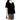 一位女士穿著黑色分體套裝運動泳衣 <22191502> - 一件寬鬆的黑色短袖上衣和印花短褲 - 在白色背景下，體現都市簡約泳裝的風格。她的臉部分在畫面之外。.