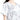 一位女士穿著白色分體套裝運動泳衣 <22191503>，白色的運動型套裝上有大膽、重疊的灰黑色線條，形成星星般的幾何圖案。圖片經過裁剪，露出她的上半身和部分臉部。.