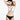 一位女士佩戴著杏色-MIX&MATCH泳衣上身 <23501585>，在素白背景下擺出造型，雙手抱頭，低頭看向側邊。.