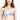 A woman with long brown hair models the MIX&MATCH泳衣上身 <23501801>，這款泳衣以白藍花卉和中央綁帶展現東方美學優雅，且提升胸型效果；她站在純白背景下，臉部部分隱藏。.