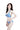 一位棕色長髮的女性，以純白背景為天藍色-MIX&MATCH泳衣上身 <23511478>的模特兒，露出左肋的鳥兒紋身。.