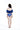 一名女子身穿彩藍色平肩MIX&MATCH泳衣上身 <23561526>，比基尼下身印有白色「Play Hard」字樣，面對鏡頭，背景為純白。.