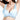 一位女士穿著天藍色中杯鋼圈MIX&MATCH泳衣上身 <23591582>，以可調節的寬肩帶為特色，在白色背景下擺出舉起手臂的姿勢。.