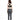 一位女士面朝遠方，穿著灰色抓毛保暖泳衣 <26401144-NR02>，黑色十字交叉肩帶和側板，提供 UPF50+ 的防護效果 - 適合當作保暖泳褲或衝浪裝備 - 在純白背景下搭配白色運動鞋。.