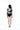一名女子赤腳面向遠方站立，身著長袖黑色緊身開胸防曬泳衣 <28930932-B9>，UPF50+防護，黑色泳褲，以純白色為背景。.