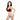 一位女性在白色背景下，身穿玫紅色日本製泳衣 <423006-RD>，左手放在臀部，長髮披在肩上。.