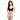一位女性在白色背景下擺姿勢，身穿玫紅色日本製泳衣 <423006-RD>，雙手合十放在前方，波浪狀長髮披散在一側肩膀上。.